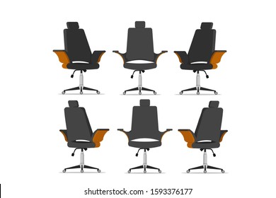 Office chair design with different points of view, used for interior design in flat cartoon style.