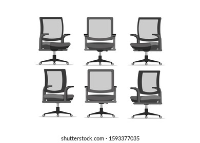 Office chair design with different points of view, used for interior design in flat cartoon style.