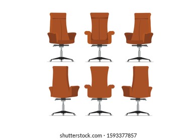 Office chair design with different points of view, used for interior design in flat cartoon style.