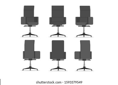 Office chair design with different points of view, used for interior design in flat cartoon style.