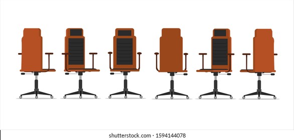 Office chair design with different points of view, used for interior design in flat cartoon style.