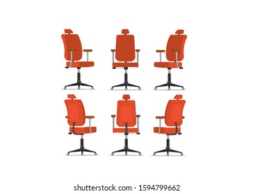 Office chair design with different points of view, used for interior design in flat cartoon style.