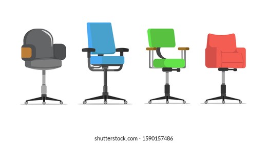 Office chair design with various design, used for interior design in flat cartoon style.