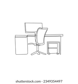 Office chair and desk line drawing. Sketch hand drawn style for business design element