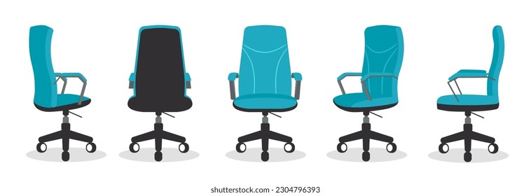 Office chair or desk chair in various points of view. Vector illustration.