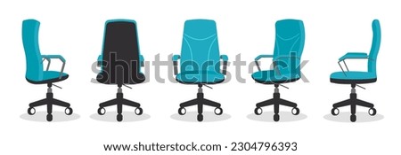 Office chair or desk chair in various points of view. Vector illustration.