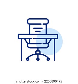 Office chair and desk. Workplace icon. Pixel perfect, editable stroke design