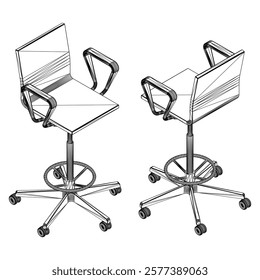 Office Chair doodle icons collection in vector. Hand drawn chair icons set in vector. Doodle Office chair illustrations collection in vector