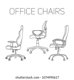 Office chair drawn in a schematic style, line art