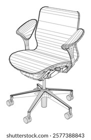 Office chair editable vector illustration on white background. Chair Line art, clip art. Hand-drawn design elements. Vector Illustration 