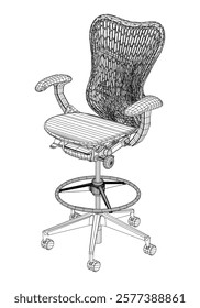 Office chair editable vector illustration on white background. Chair Line art, clip art. Hand-drawn design elements. Vector Illustration 