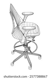 Office chair editable vector illustration on white background. Chair Line art, clip art. Hand-drawn design elements. Vector Illustration 