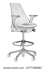 Office chair editable vector illustration on white background. Chair Line art, clip art. Hand-drawn design elements. Vector Illustration 
