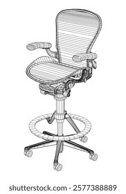 Office chair editable vector illustration on white background. Chair Line art, clip art. Hand-drawn design elements. Vector Illustration 