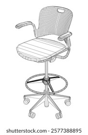 Office chair editable vector illustration on white background. Chair Line art, clip art. Hand-drawn design elements. Vector Illustration 