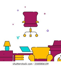 Office chair filled line vector icon, simple illustration, related bottom border.