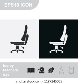 Office chair flat black and white vector icon.
