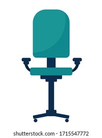Diseño plano para sillas de oficina. color turquesa o verde del asiento y del respaldo. Icono del vector aislado en blanco