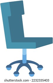 Office chair flat design vector icon isolated on white armchair. Furniture interior comfortable element for sit. Ergonomic stool for boss room. Corporate castor furniture on wheels and with armrests