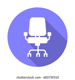 Office chair flat icon. Round colorful button, Seat circular vector sign with long shadow effect. Flat style design