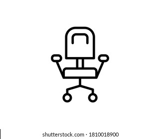 Icono plano de la silla de Office. Señales de línea delgada para el logotipo de diseño, tarjeta de visita, etc. Símbolo de esquema único de alta calidad para diseño web o aplicación móvil. Pictograma de esquema de silla de oficina.