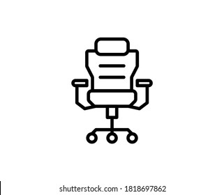 Icono plano de la silla de Office. Señales de línea delgada para el logotipo de diseño, tarjeta de visita, etc. Símbolo de esquema único de alta calidad para diseño web o aplicación móvil. Pictograma de esquema de silla de oficina.