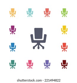 office chair flat icons set. Open round colorful buttons. Vector 