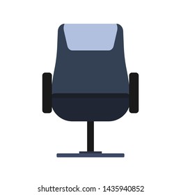 Office chair front view vector icon fruniture. Seat business interior element work job. Black flat ergonomic equipment