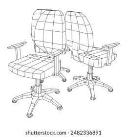 Office chair. Furniture for office Interior. Wireframe low poly mesh vector illustration.
