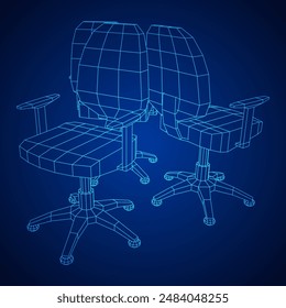 Office chair. Furniture for office Interior. Wireframe low poly mesh vector illustration.