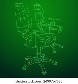 Office chair. Furniture for office Interior. Wireframe low poly mesh vector illustration.