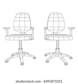 Office chair. Furniture for office Interior. Wireframe low poly mesh vector illustration.