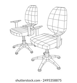 Office chair. Furniture for office Interior. Wireframe low poly mesh vector illustration.