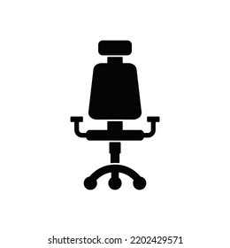 Office chair icon in black flat glyph, filled style isolated on white background