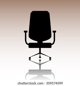 Office chair icon. Black vector illustration with reflection.