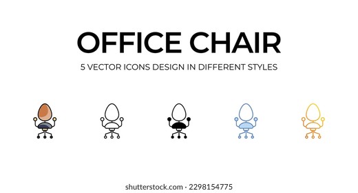Office Chair Icon Design in Five style with Editable Stroke. Line, Solid, Flat Line, Duo Tone Color, and Color Gradient Line. Suitable for Web Page, Mobile App, UI, UX and GUI design.