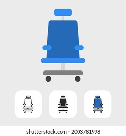 office chair icon designed in flat style including line and solid style and color filled line style