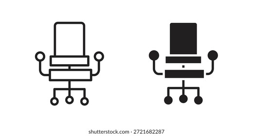 Icono de silla de oficina plano y delgado paquete de Vector de carrera. Conjunto de iconos editables