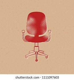 Office chair icon in halftone style. Grunge background vector illustration.