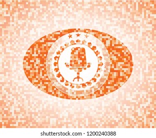 office chair icon inside abstract orange mosaic emblem with background
