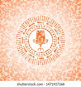 office chair icon inside abstract emblem, orange mosaic background