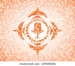 office chair icon inside abstract emblem, orange mosaic background