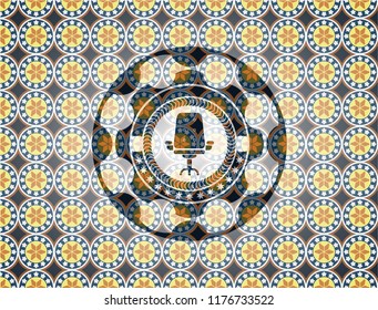office chair icon inside arabesque emblem. arabic decoration.