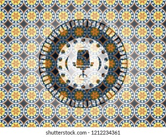 office chair icon inside arabesque emblem background. arabic decoration.