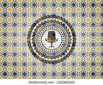 office chair icon inside arabesque style emblem. arabic decoration.
