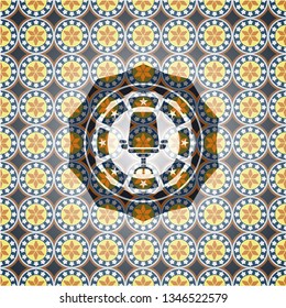 office chair icon inside arabesque badge background. arabic decoration.