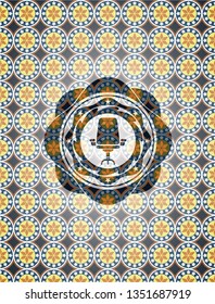 office chair icon inside arabesque style emblem. arabic decoration.