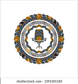 office chair icon inside arabesque badge. arabic decoration.