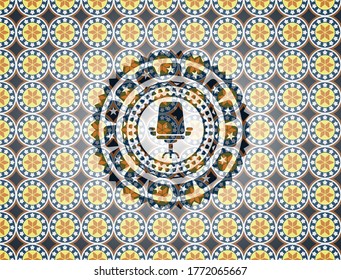 office chair icon inside arabesque style emblem. arabic decoration. 