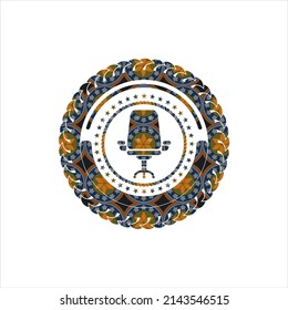 office chair icon inside arabesque style emblem. arabic decoration. 